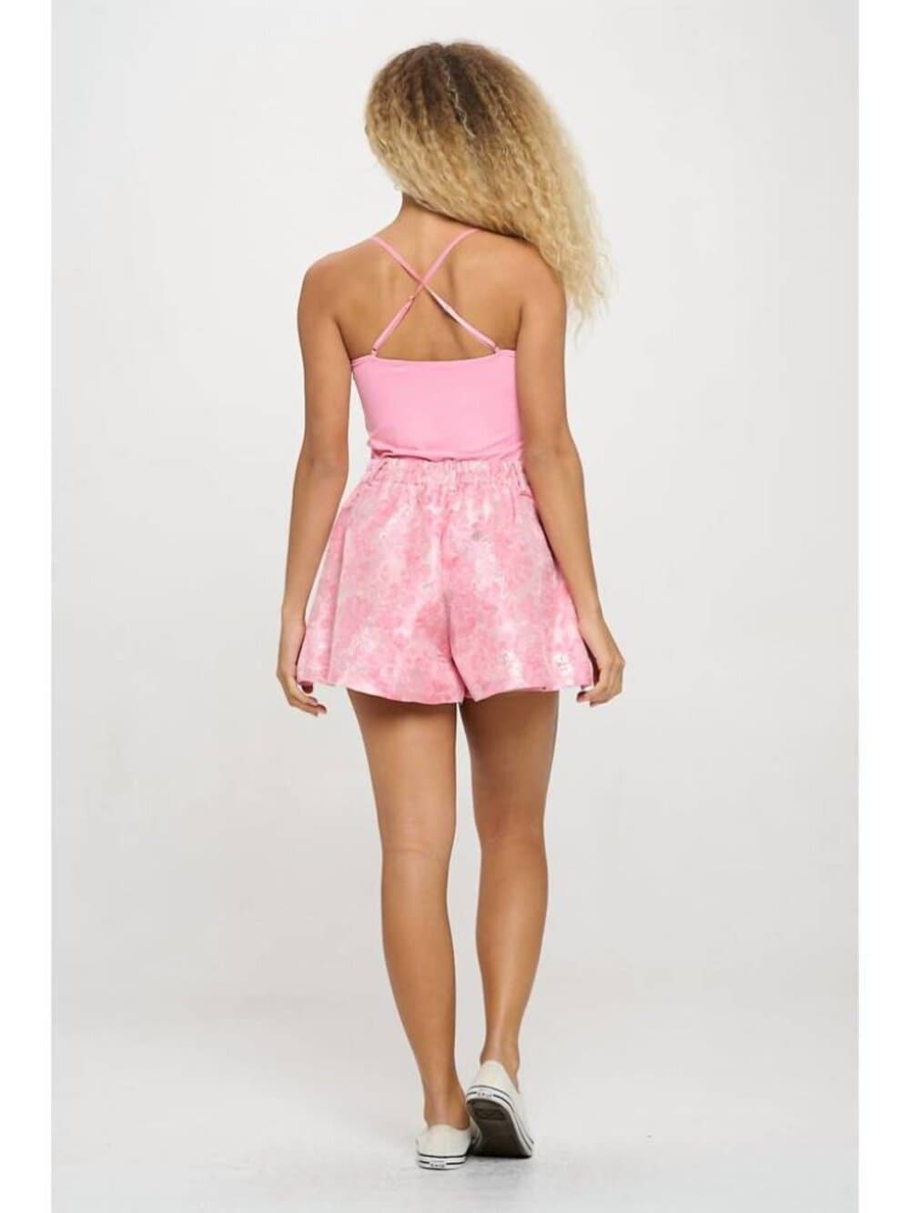 Pink Floral Jacquard Shorts - Thumbnail 2