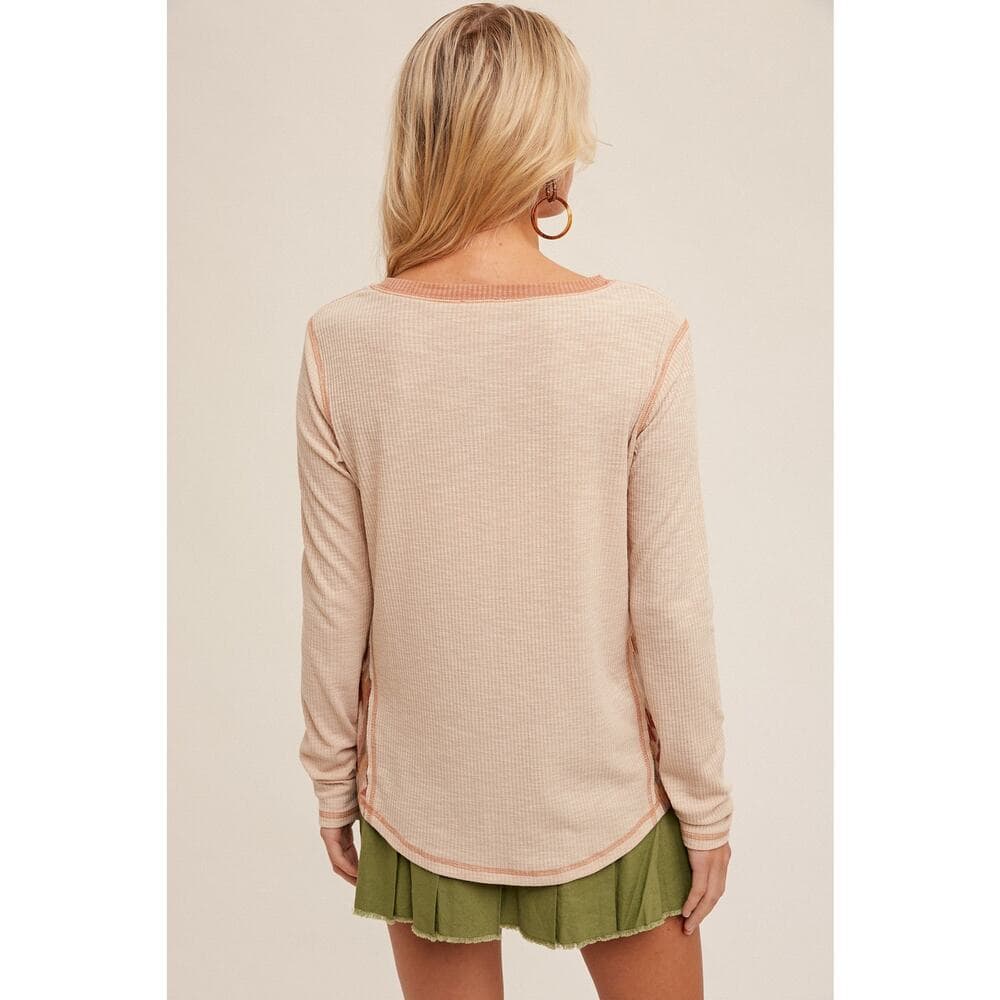 Contrast Print Textured Rib Long Sleeve Top - Thumbnail 3