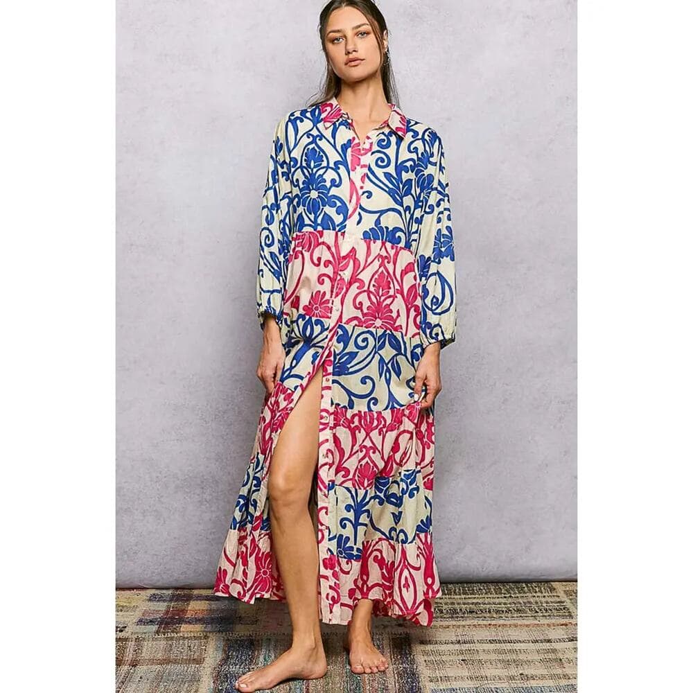 POL Button-Front Bold Colorful Casual Dress - Thumbnail 3