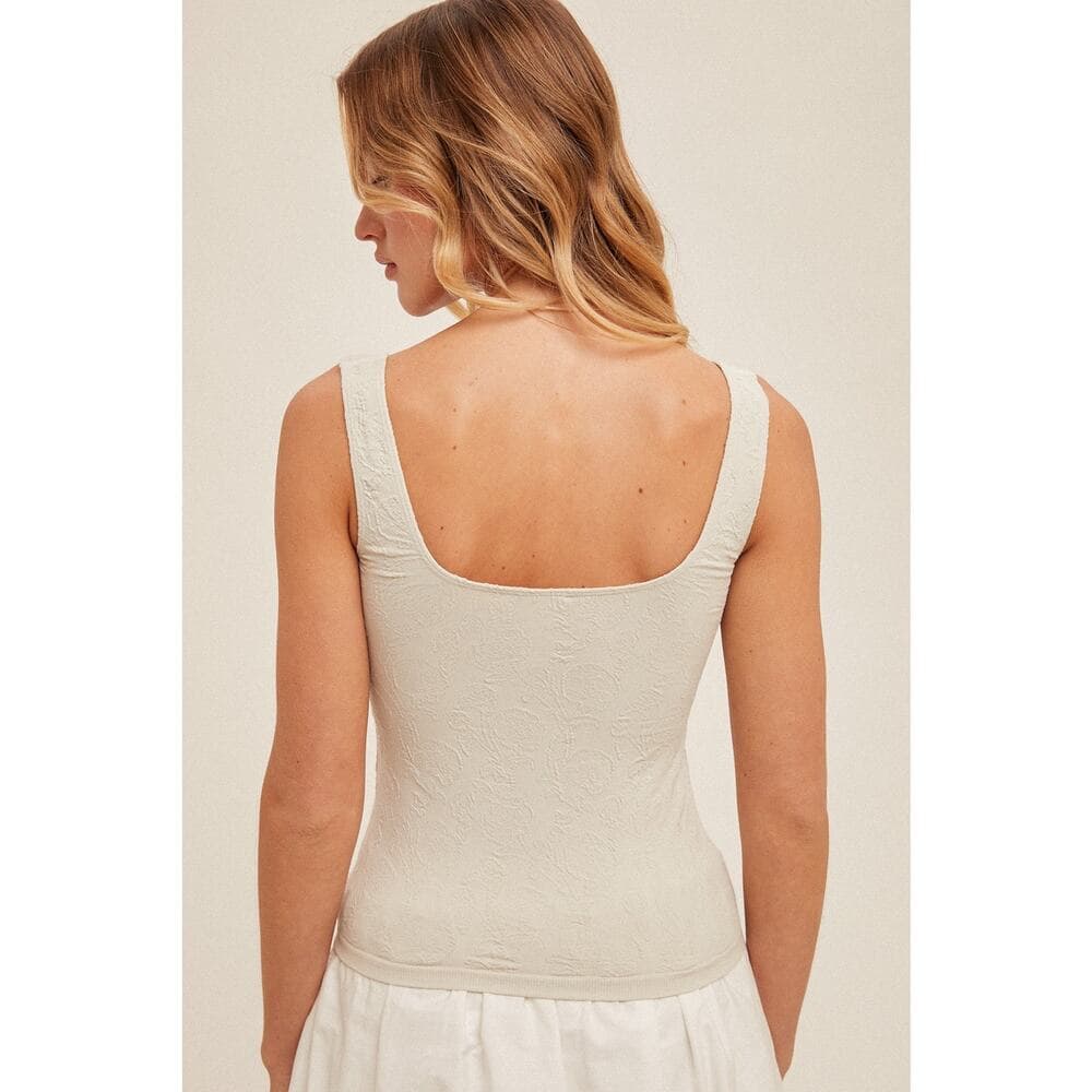 Deep Scoop Neck Jacquard Seamless Tank Top - Thumbnail 3