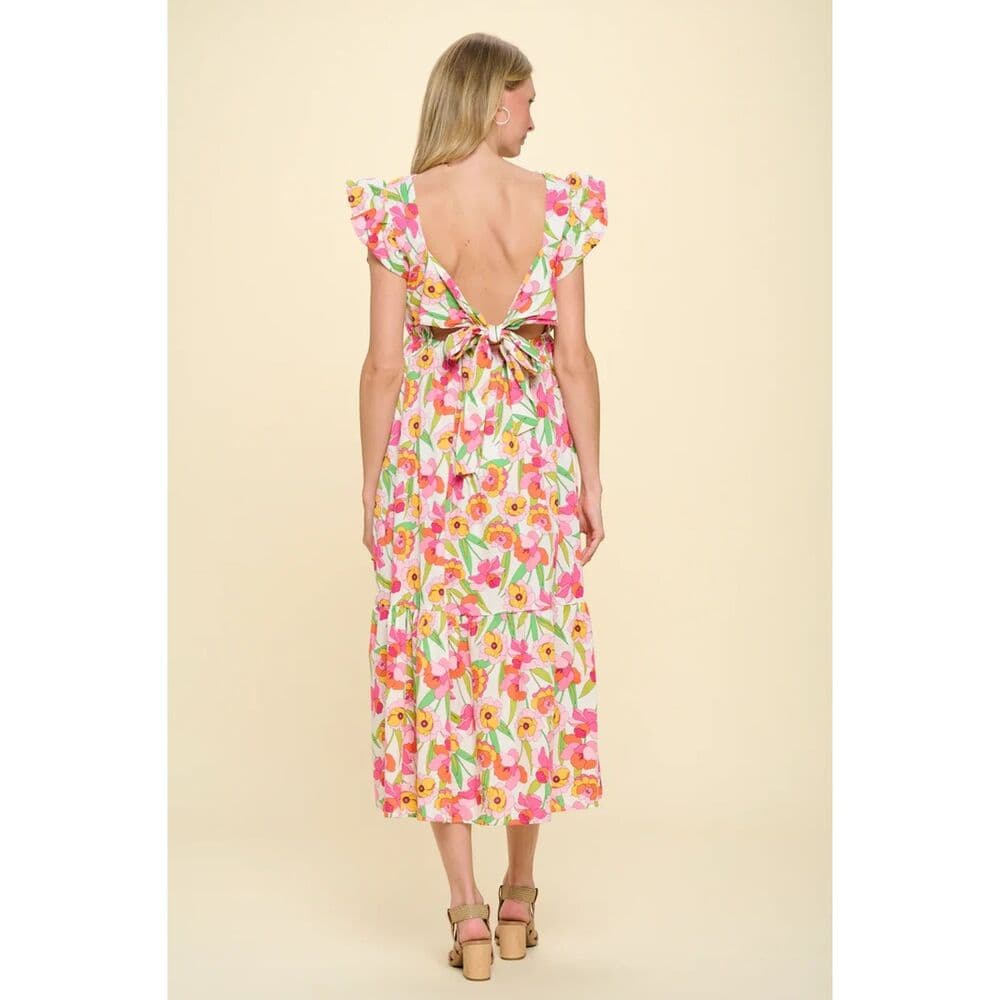 Square Neck Flutter Sleeve Maxi Dress - Thumbnail 2