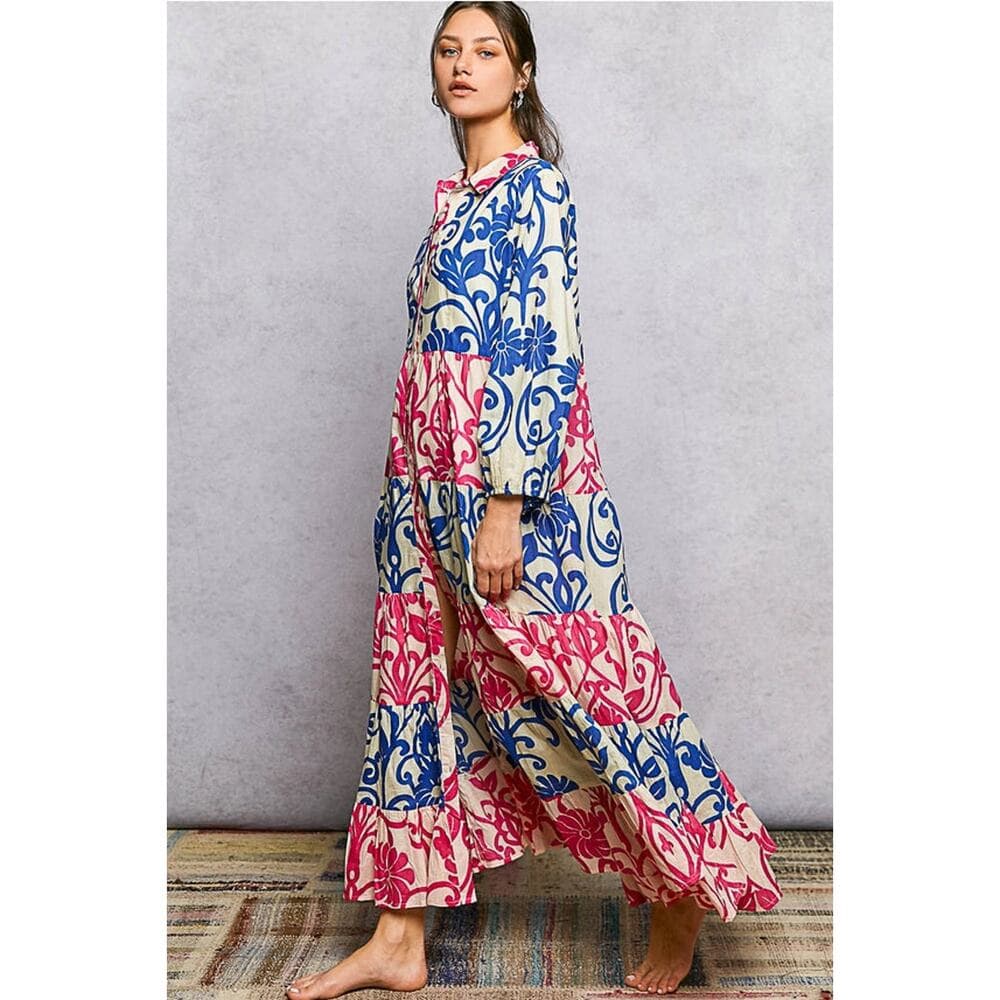POL Button-Front Bold Colorful Casual Dress - Thumbnail 4