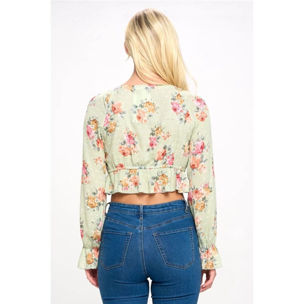 Crop Blouse Cardian Top Tie Front Long Sleeve - Thumbnail 4