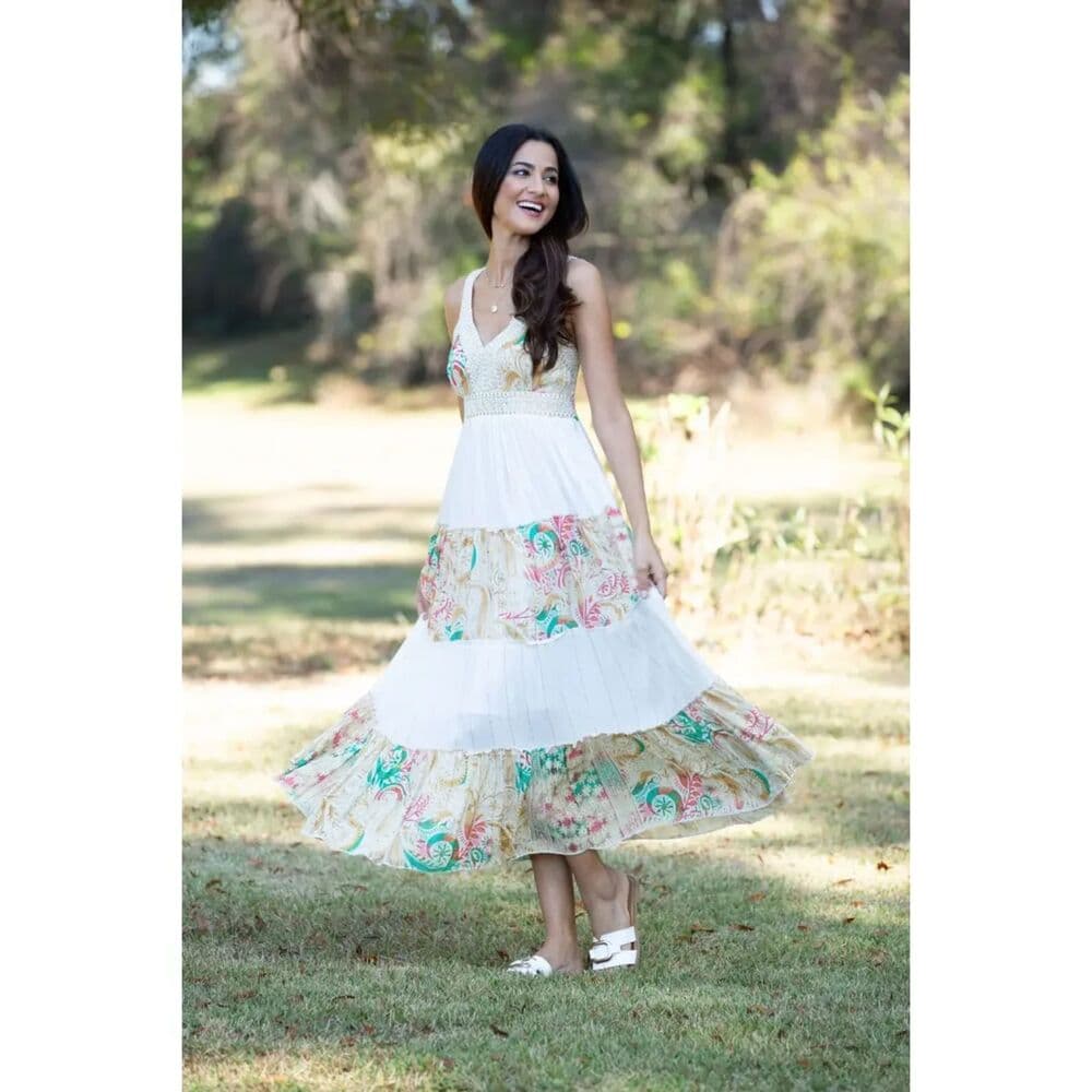 White Tiered Boho Maxi Dress - Thumbnail 3