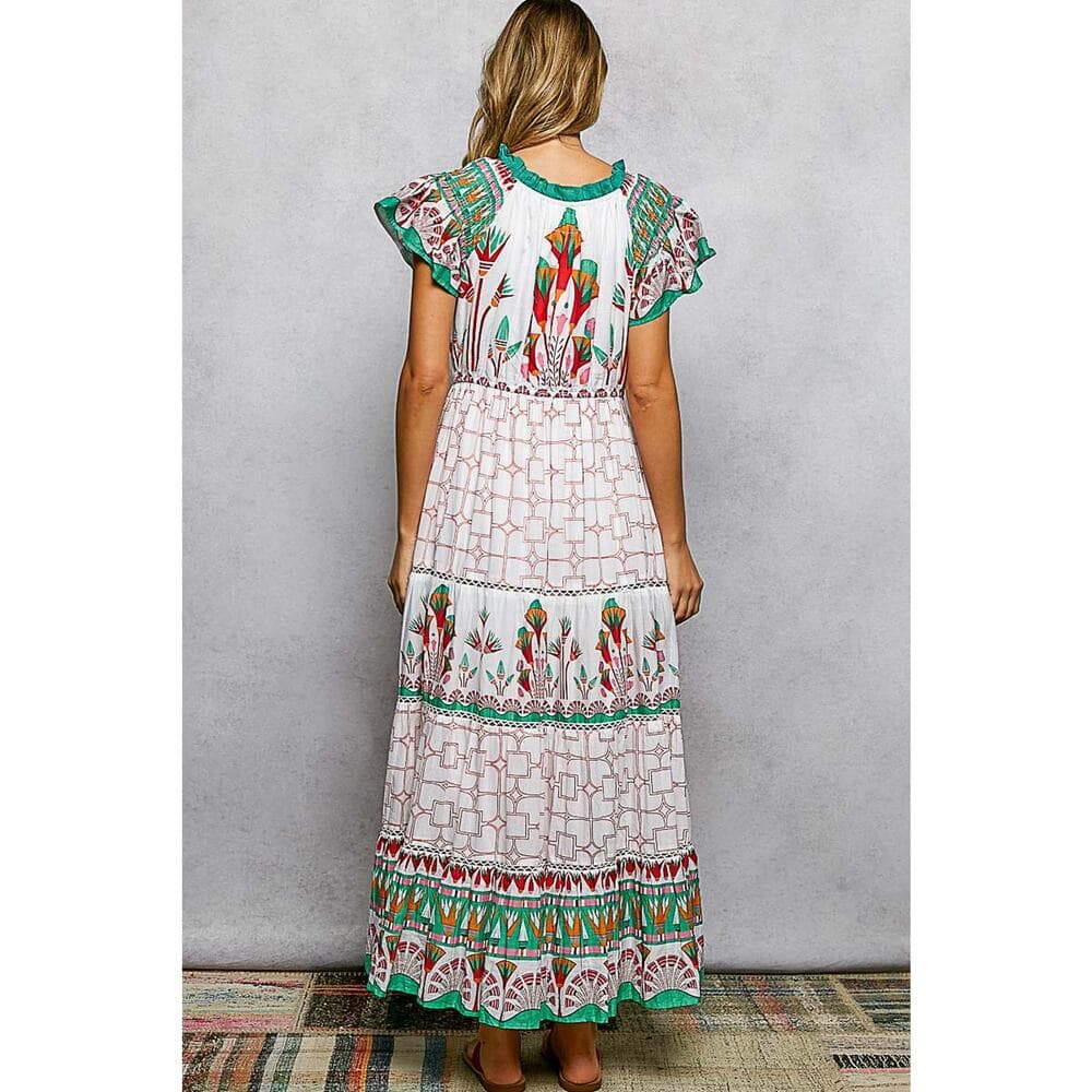 POL Mixed Print Midi Dress in Ivory Multi - Thumbnail 3