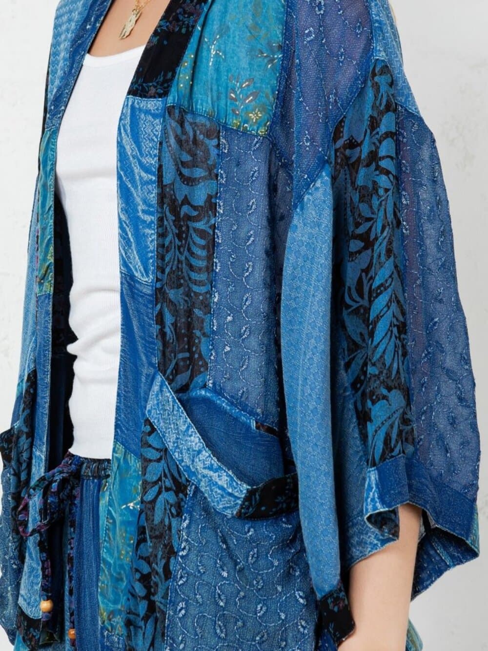 Western Kimono Top In Overdyed Mix N Match Patches - Thumbnail 4