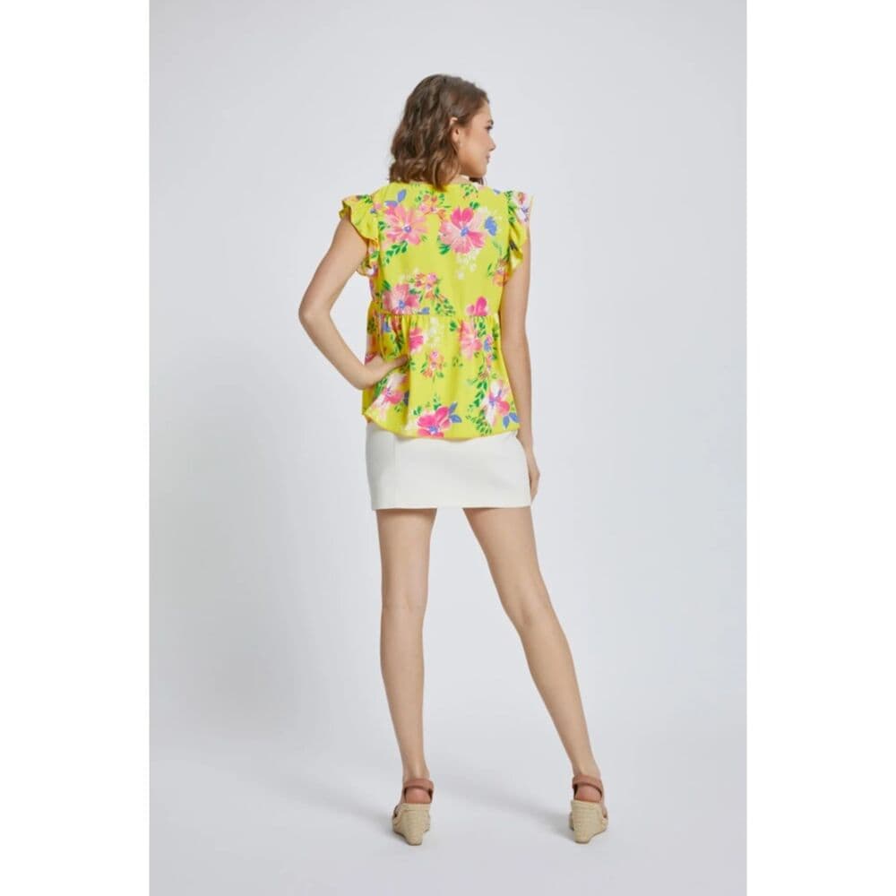 Flutter Sleeve Babydoll Short Sleeve Top in Yellow - Thumbnail 3