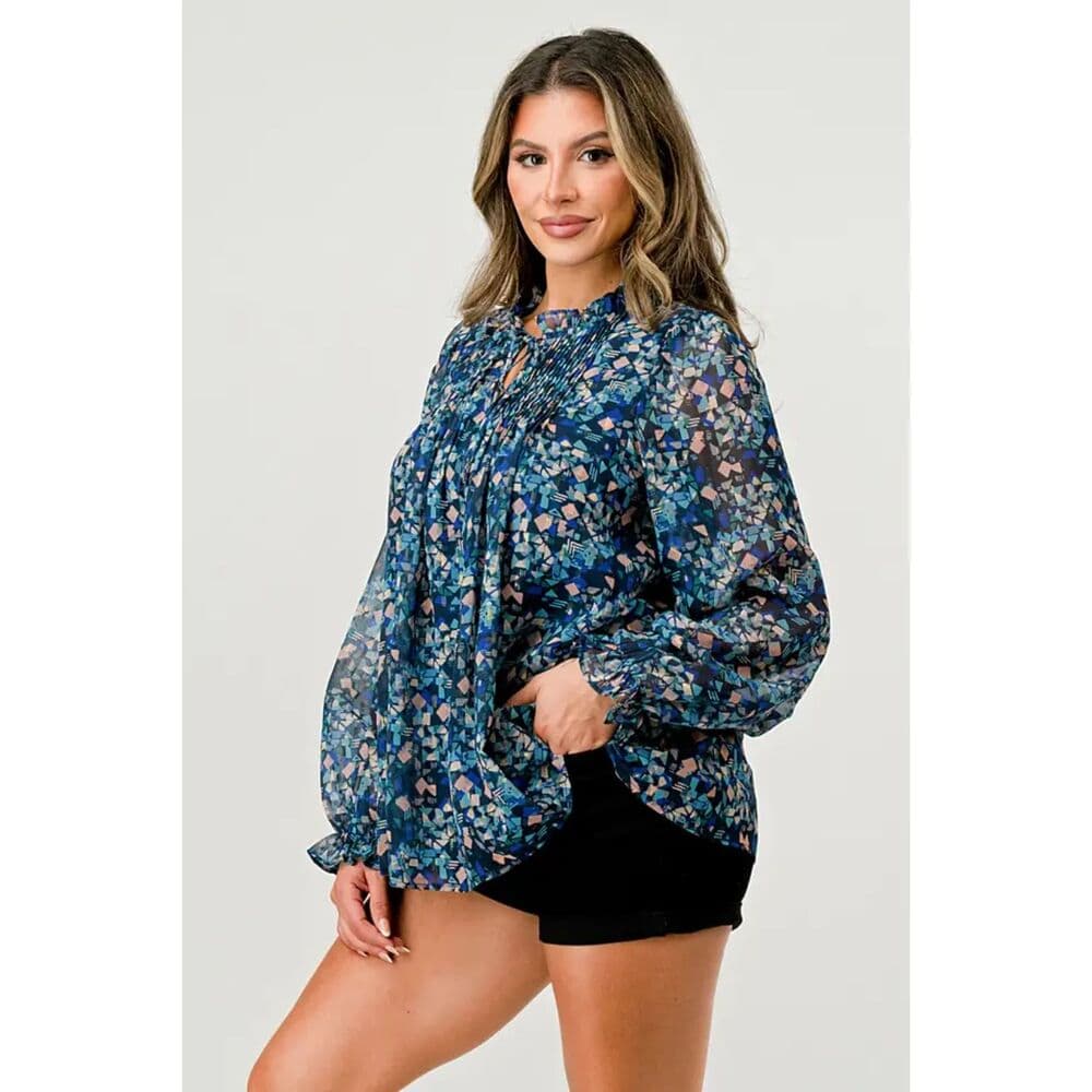 Pleats Detail Long Sleeve Pop Over Blouse - Thumbnail 3