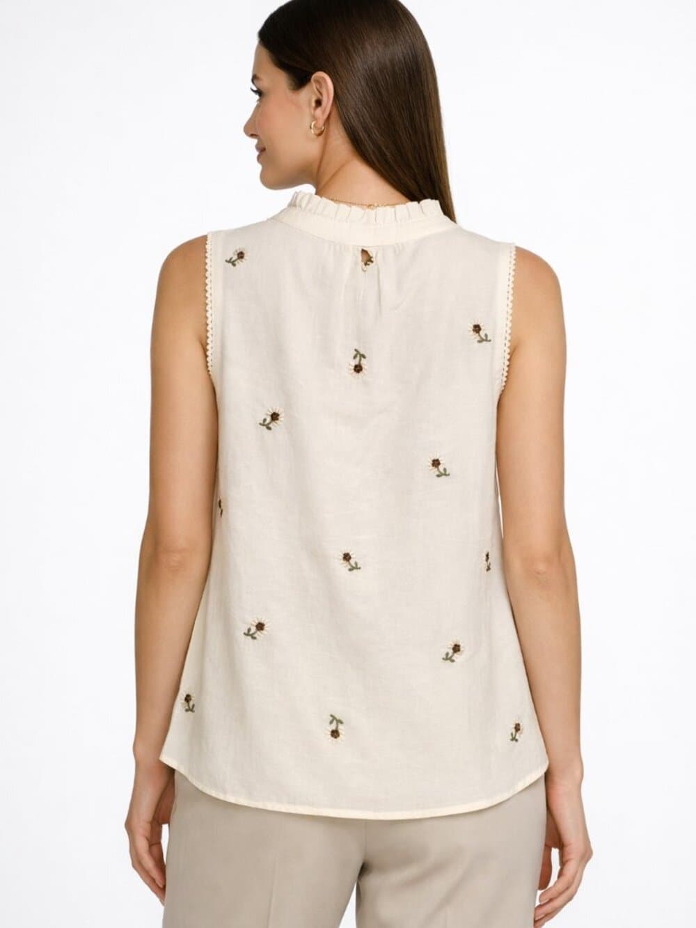 Modern Cream Embroidered Tassel Blouse - Thumbnail 2
