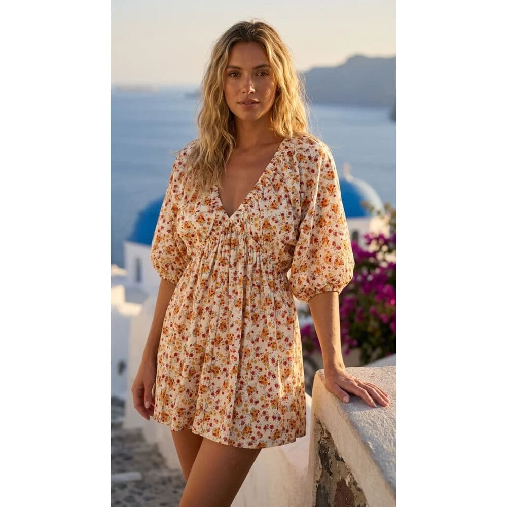 White Orange Resort Floral Dress
