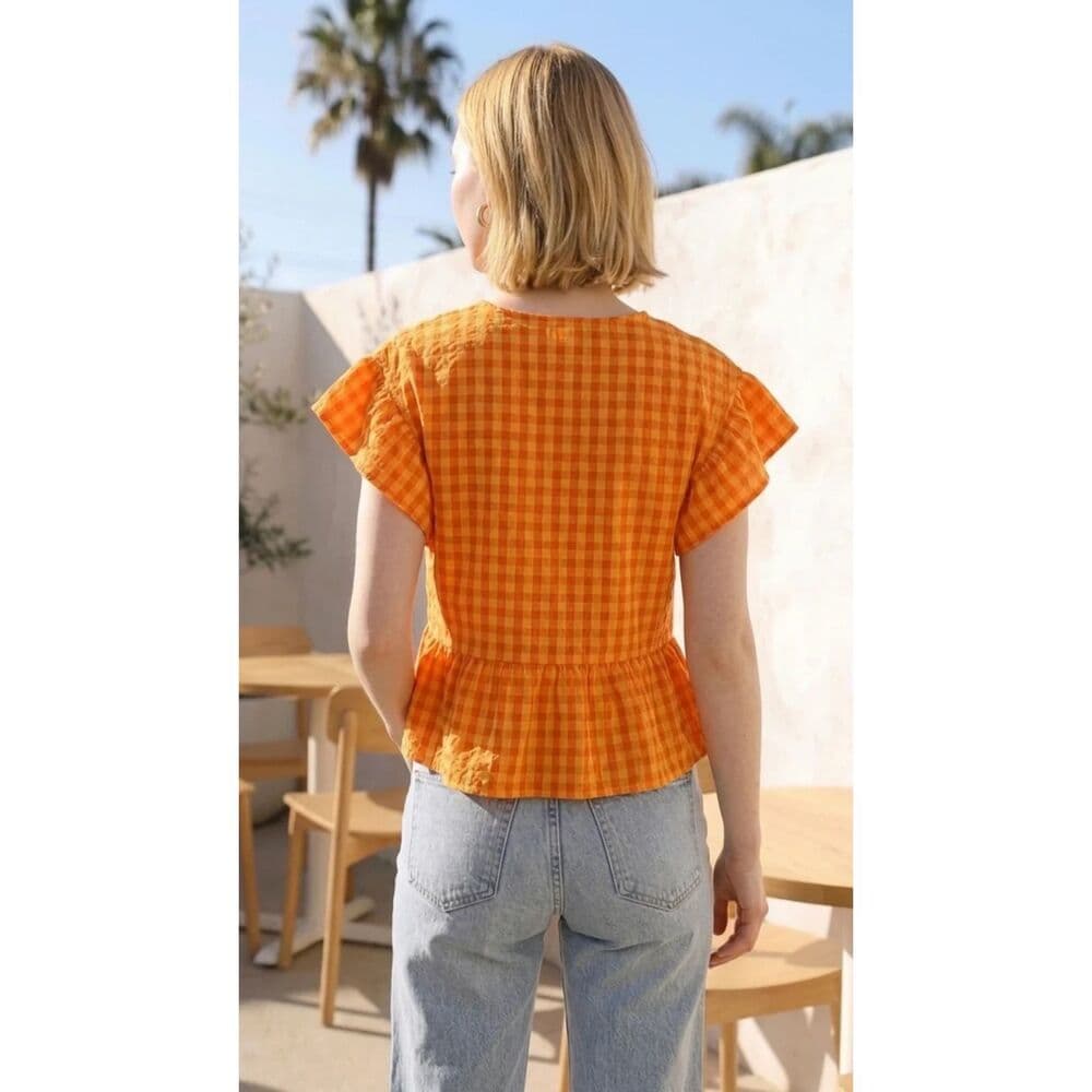 Orange Gingham Peplum Top - Thumbnail 2