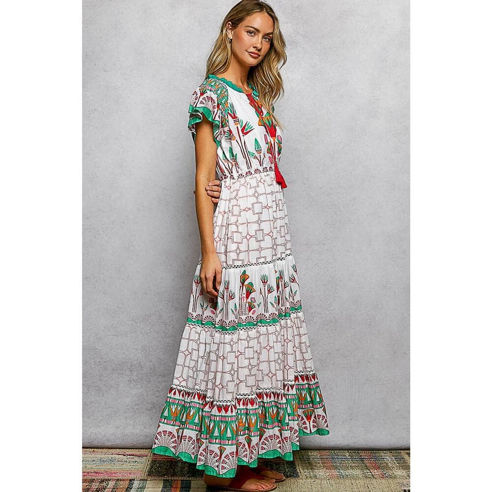 POL Mixed Print Midi Dress in Ivory Multi - Thumbnail 2
