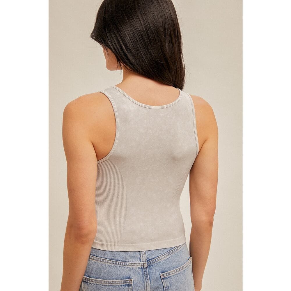 Mineral Washed Round Neck Seamless Tank Top - Thumbnail 3
