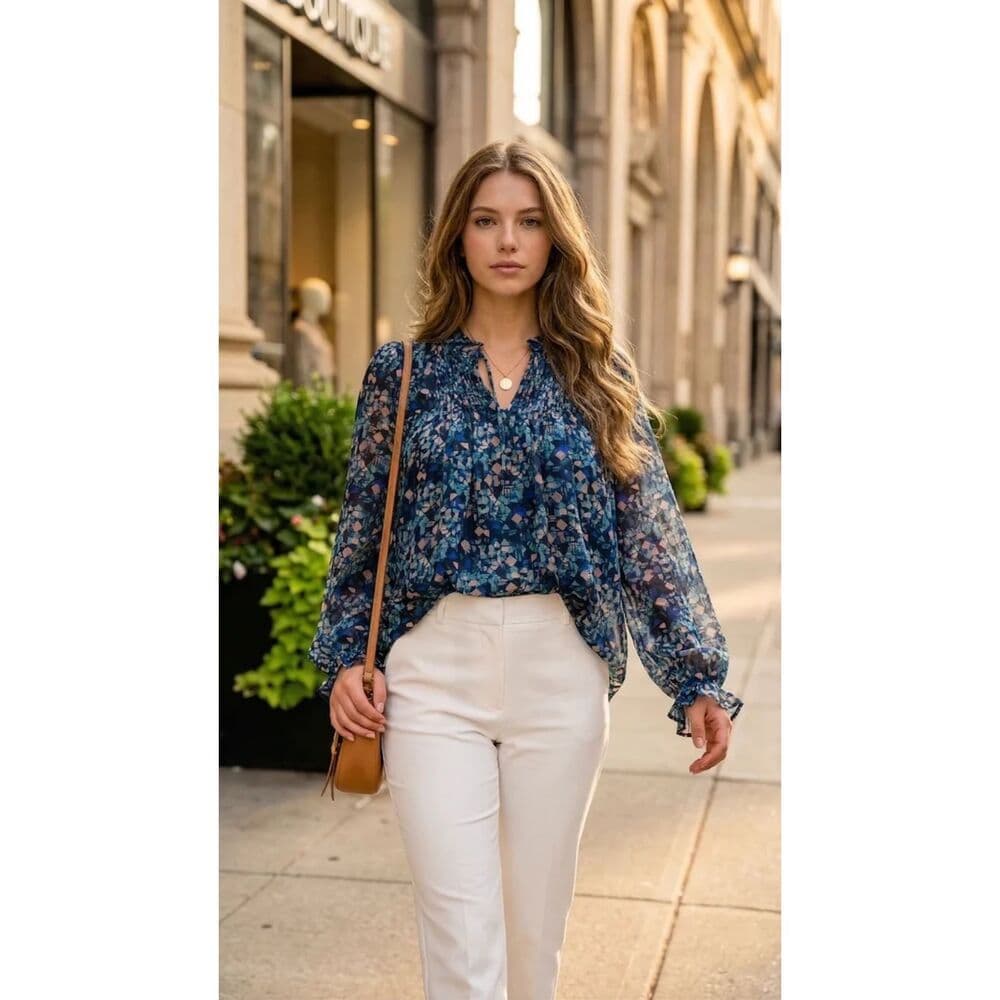 Pleats Detail Long Sleeve Pop Over Blouse