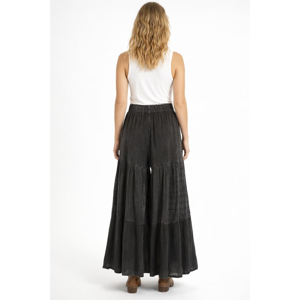 Mineral Wash Tiered Wide-Leg Palazzo Boho Pants - Thumbnail 2