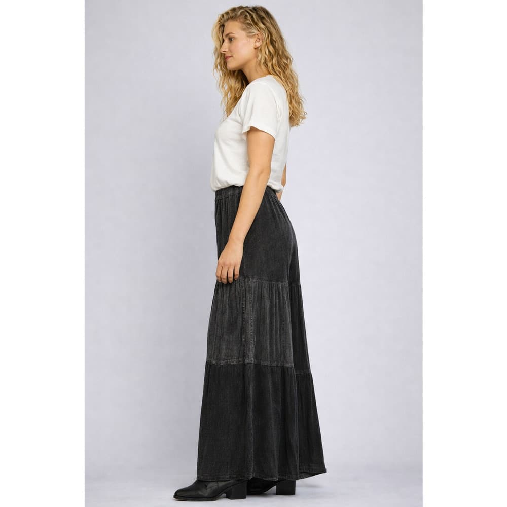Mineral Wash Tiered Wide-Leg Palazzo Boho Pants - Thumbnail 3