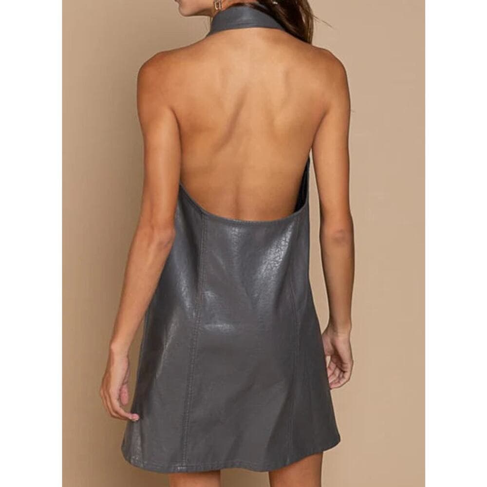 POL Gray Halter Button-Down Dress - Thumbnail 2