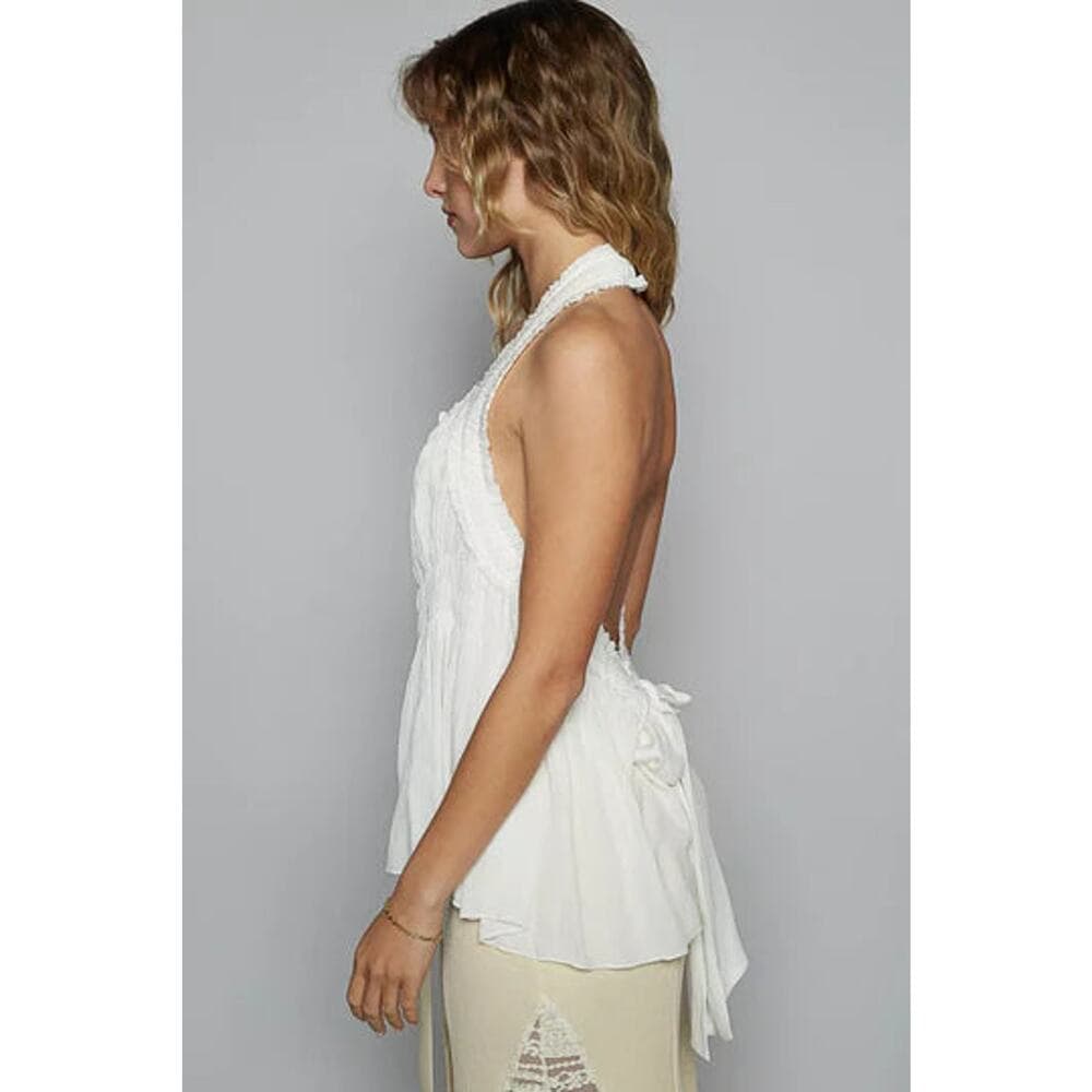 POL Backless Halter Sleeveless Top - White - Thumbnail 4