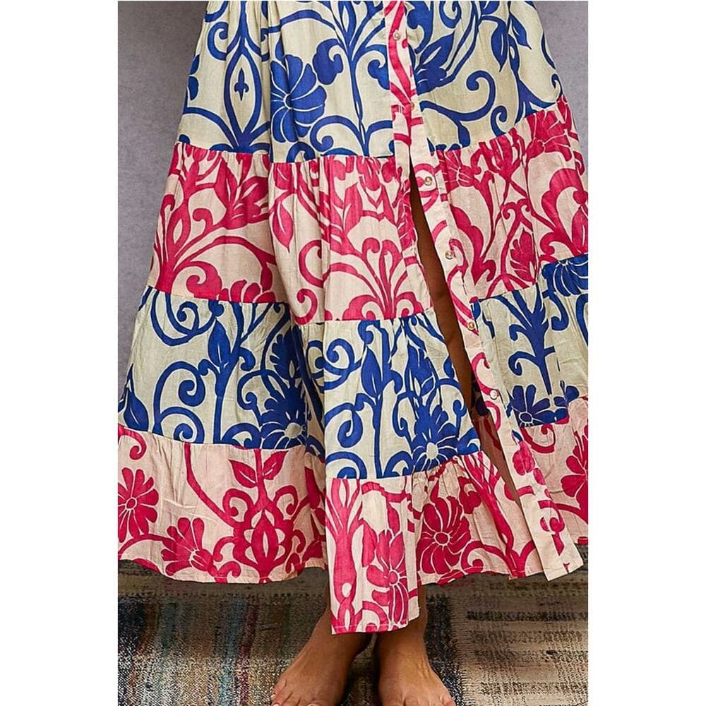 POL Button-Front Bold Colorful Casual Dress - Thumbnail 7