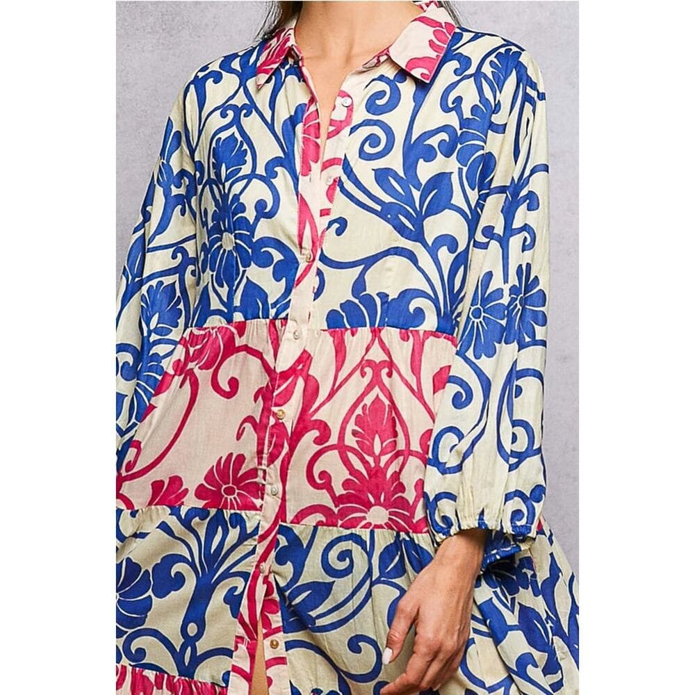 POL Button-Front Bold Colorful Casual Dress - Thumbnail 6