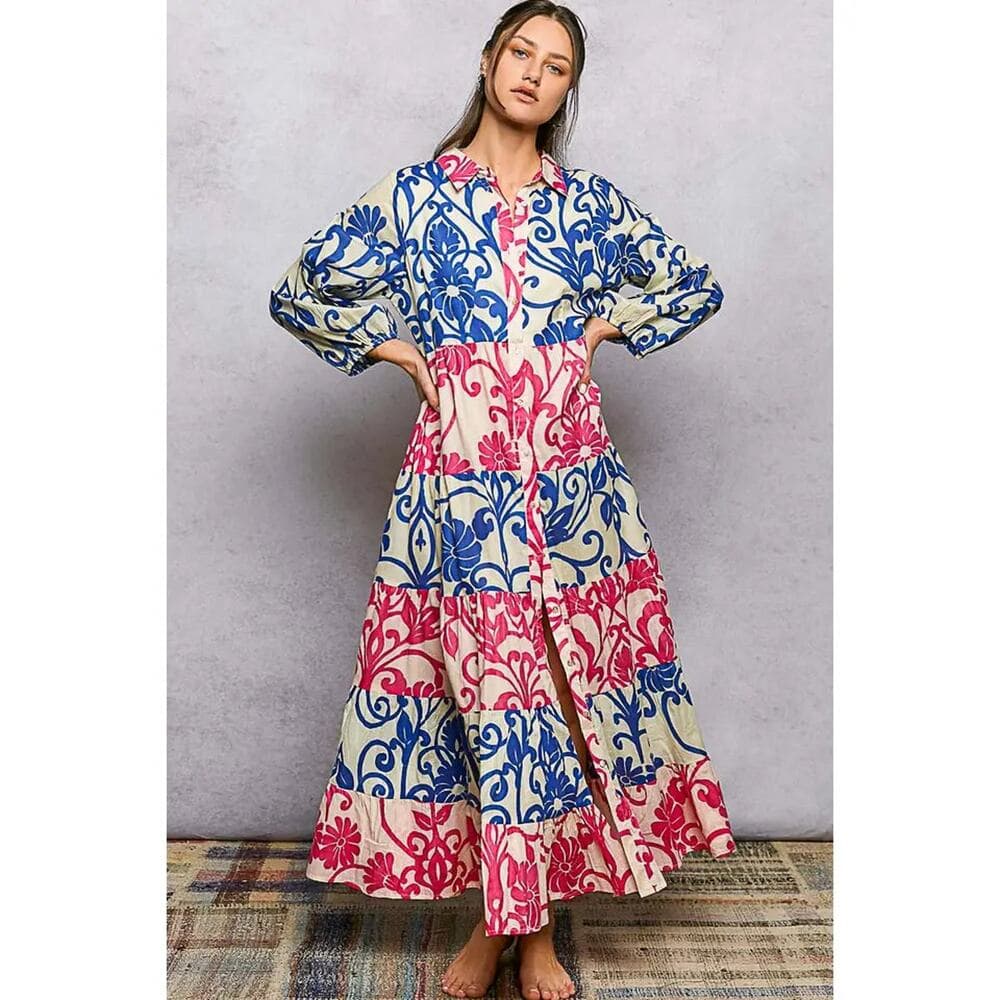 POL Button-Front Bold Colorful Casual Dress - Thumbnail 2