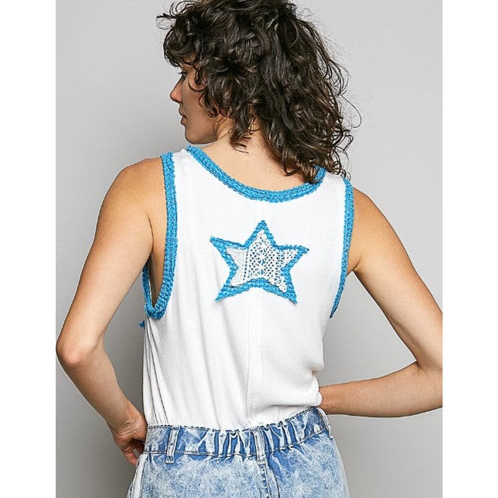 POL Star Crochet Patch V-Neck Tank Top - Thumbnail 3