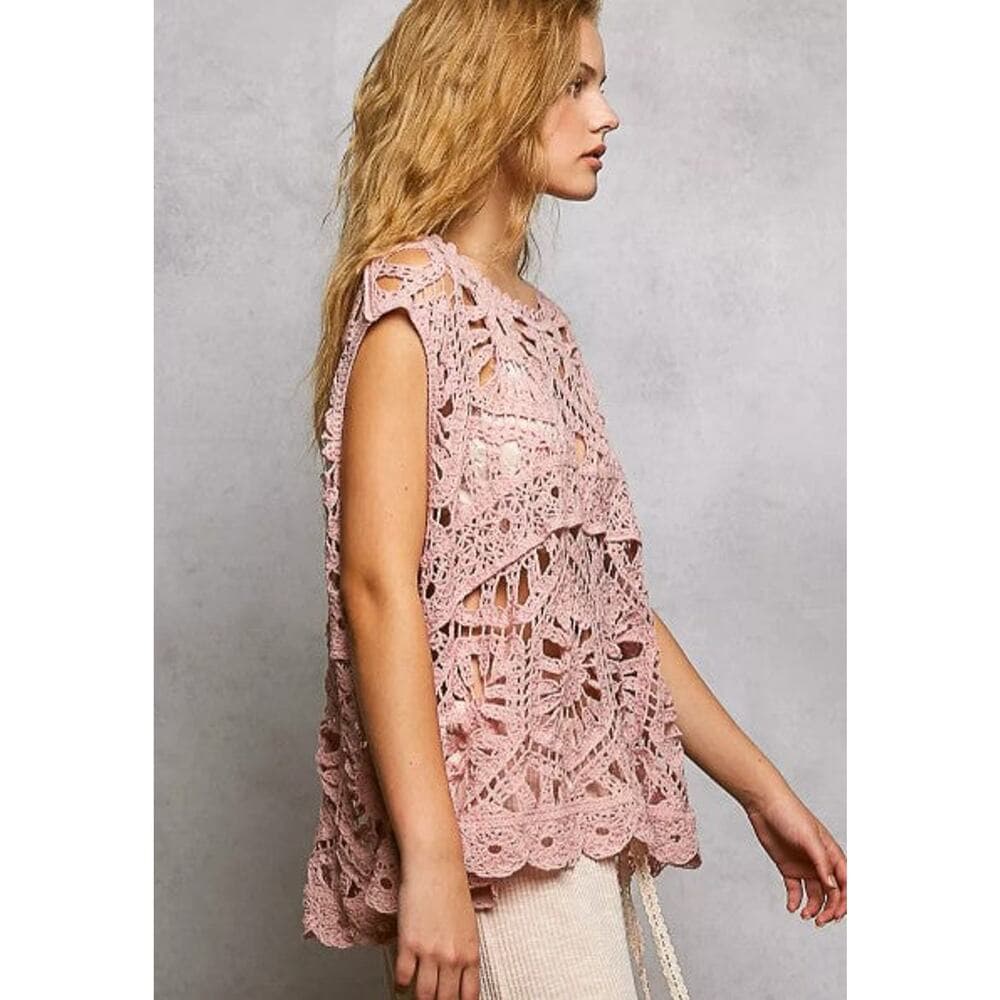 POL Floral Crochet Top In Rose Pink - Thumbnail 2