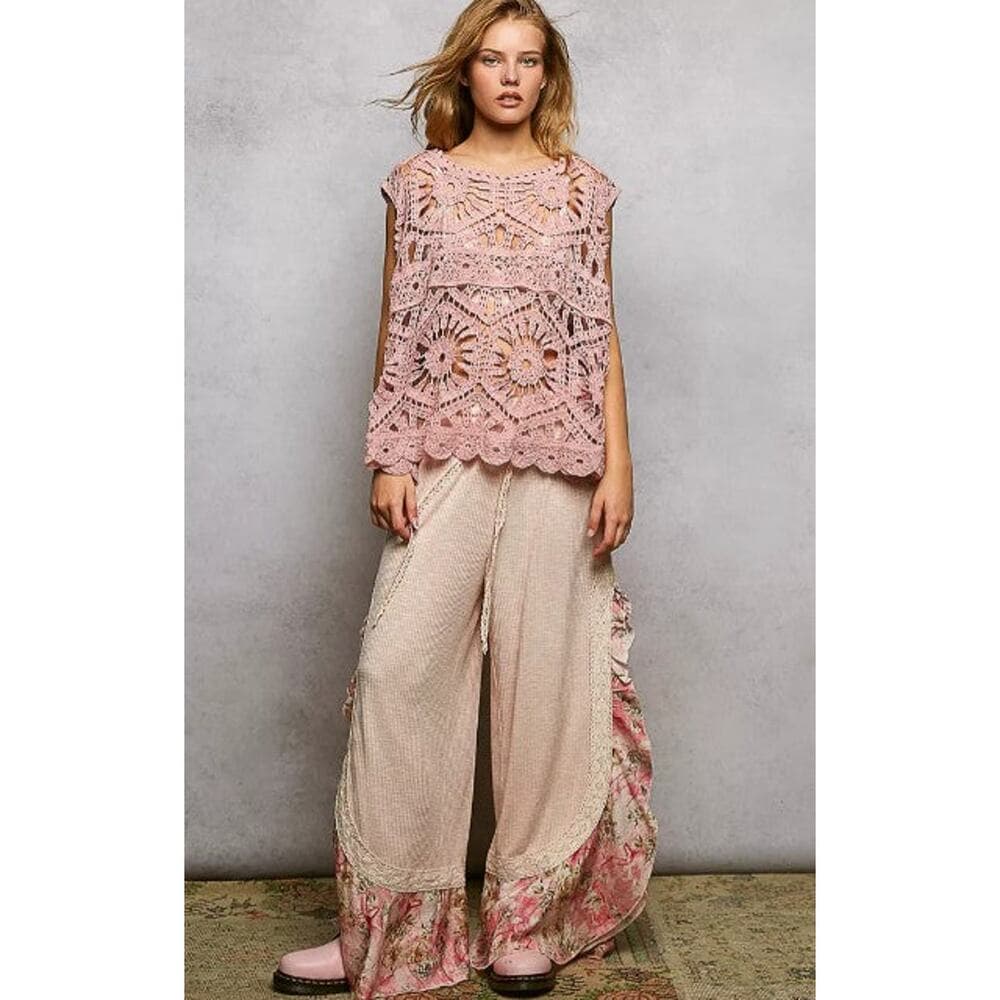 POL Floral Crochet Top In Rose Pink - Thumbnail 3