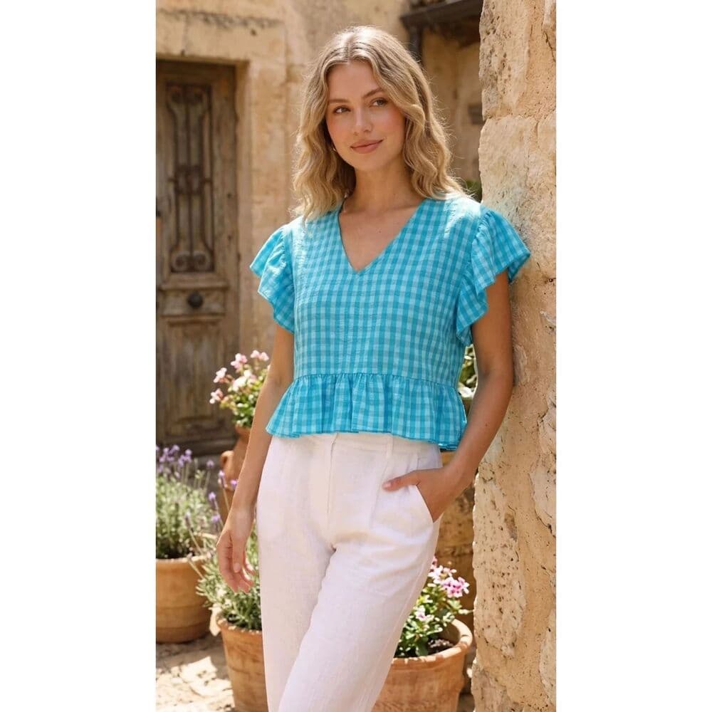 Blue Gingham Peplum Top