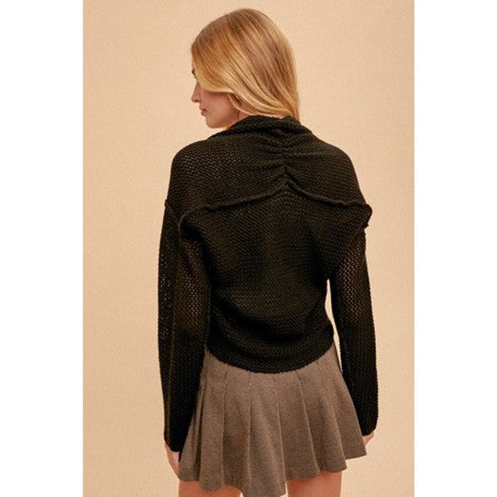 Open Crochet Knit Bolero - Black - Thumbnail 3