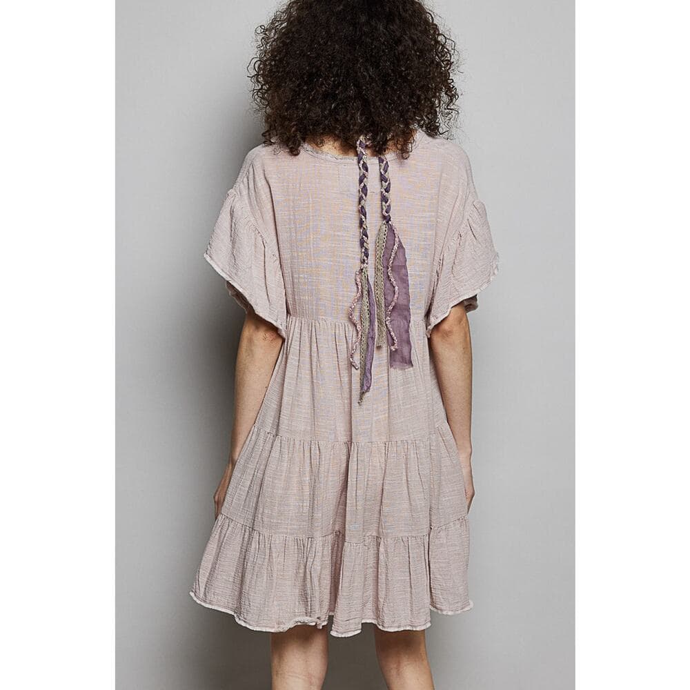POL Boho Tiered Gauze Cotton Ruffle Flutter Sleeve Mini Dress - Thumbnail 3