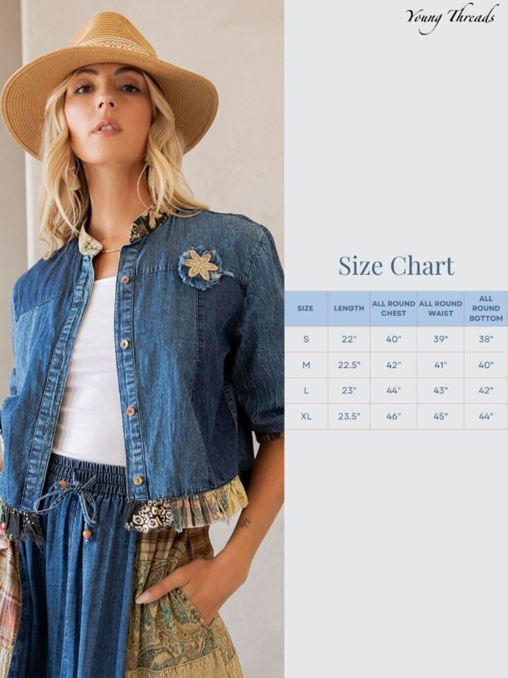 Western Boho Chic: Patchwork Cropped Denim Jacket - Thumbnail 4
