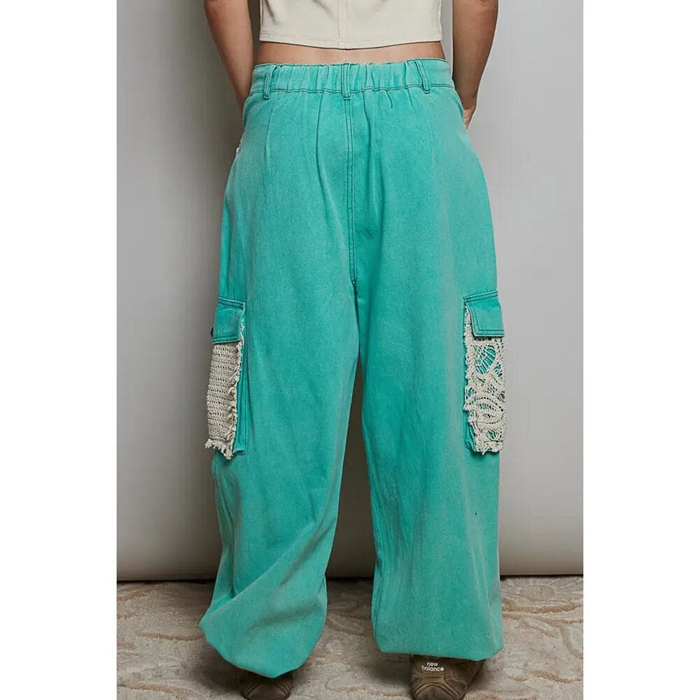 POL Vintage Wash Crochet Patches Distress Jogger Pants - Thumbnail 3