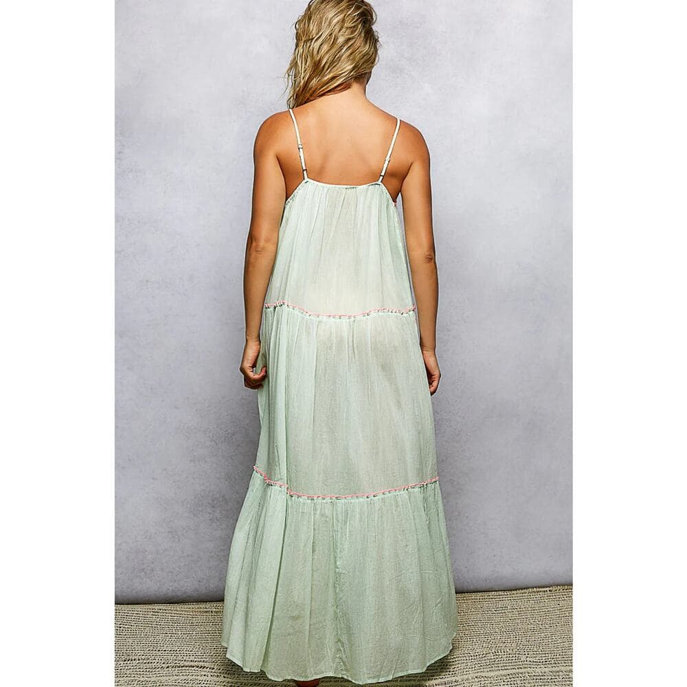 POL Mint Multi Contrast Embroidery Sleeveless Dress - Thumbnail 3
