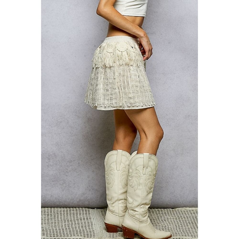 POL Fringe Circle Motif Trim Knee Length Skirt - Thumbnail 2