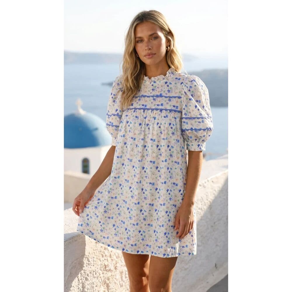 Aegean Bloom Short Sleeve Dress