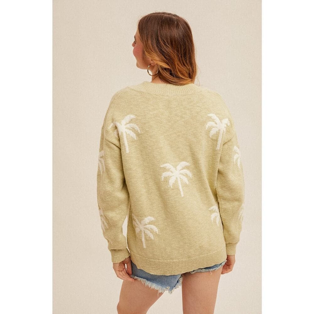 V-neck Loose Fit Palm Tree Sweater Top - Thumbnail 3