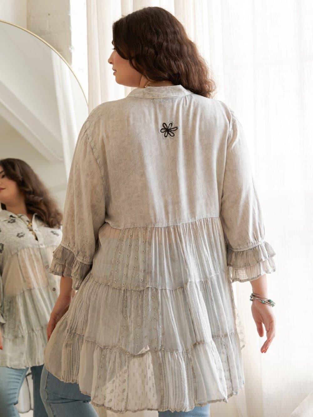 Women’S Mexican Embroidery Blouse Gathered Waist Shirt - Thumbnail 4