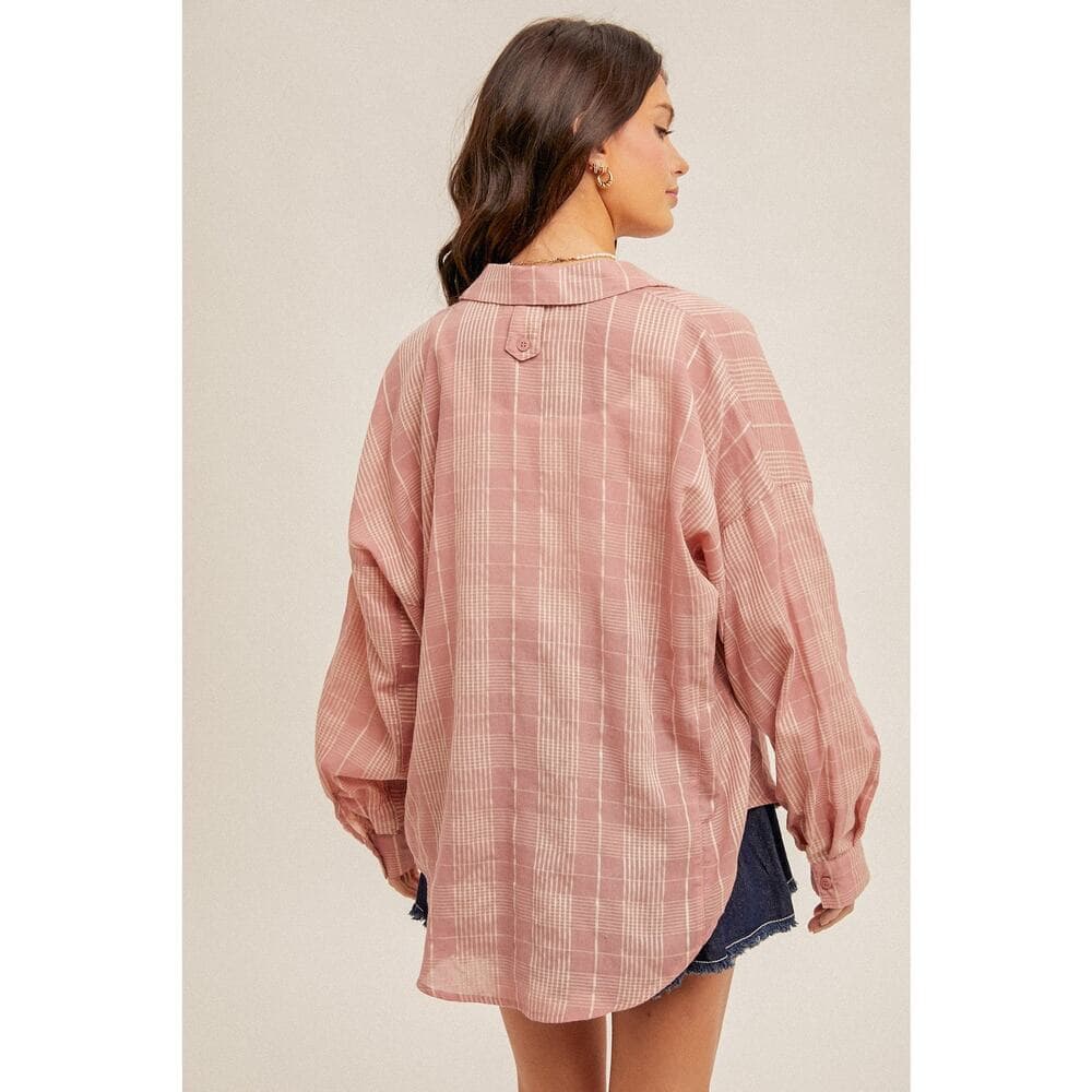 Soft Plaid Oversized Button Down Shirt - Thumbnail 3