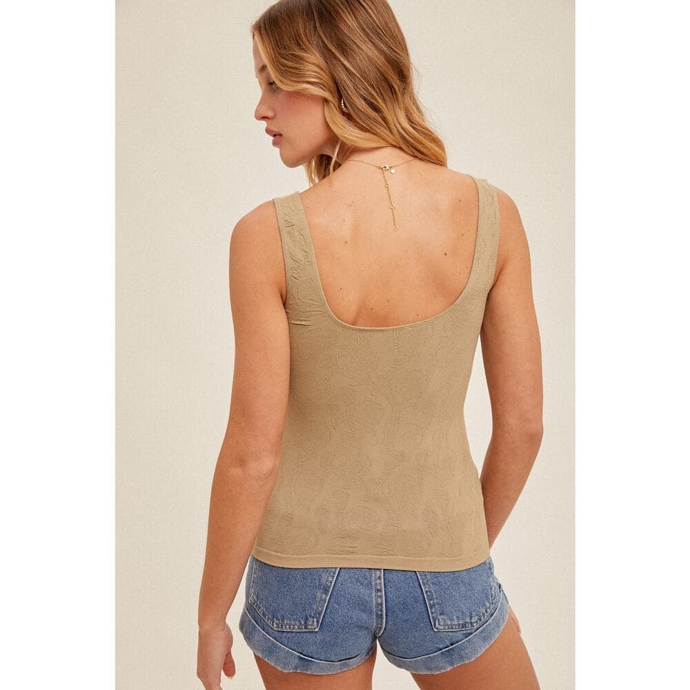 Deep Scoop Neck Jacquard Seamless Tank Top - Thumbnail 3