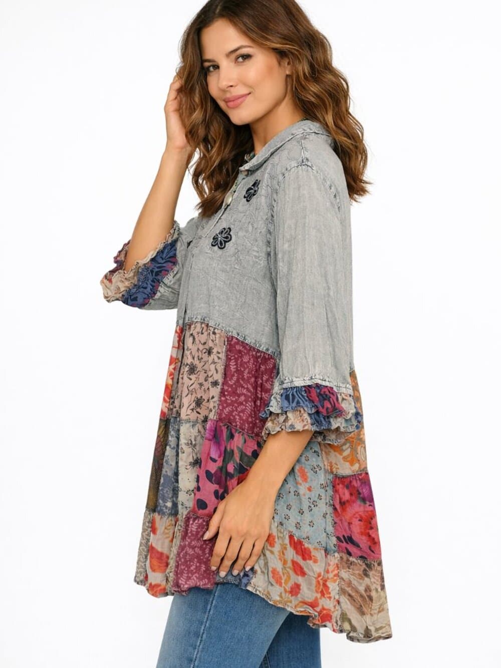 Women’S Mexican Embroidery Blouse Gathered Waist Shirt - Thumbnail 9