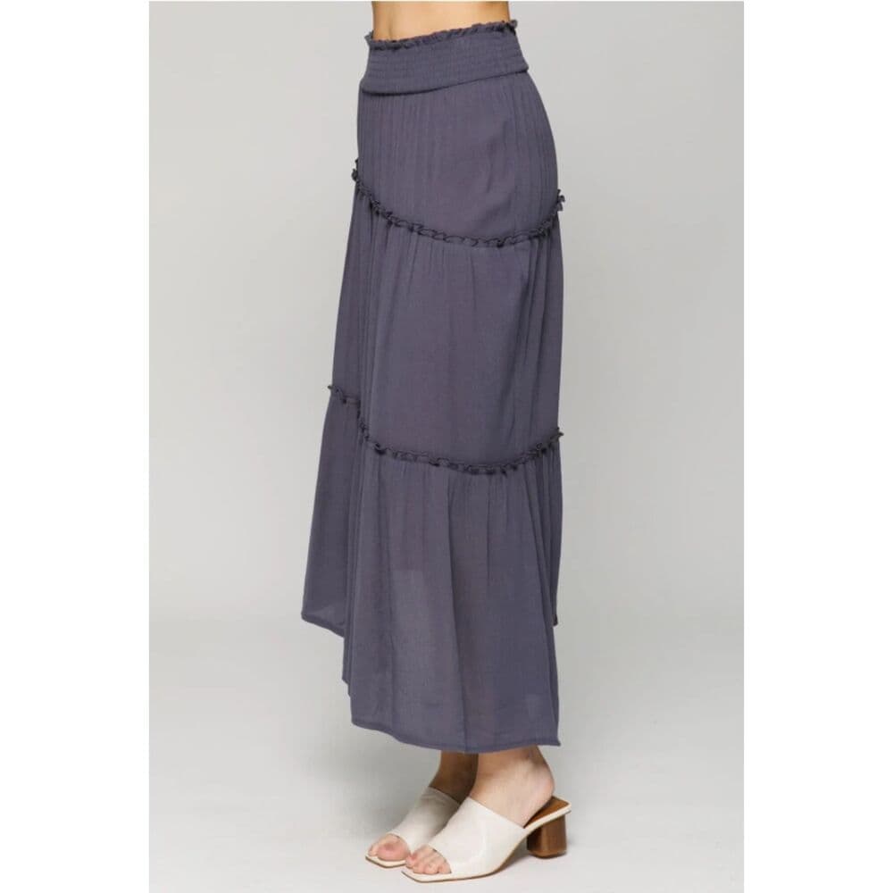 Smocked Waistband Tiered Skirt - Thumbnail 3