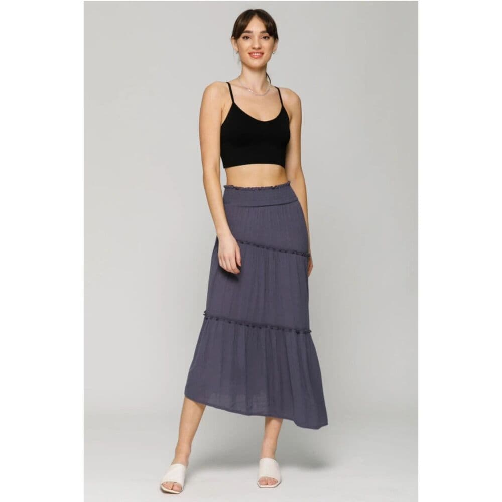 Smocked Waistband Tiered Skirt - Thumbnail 2