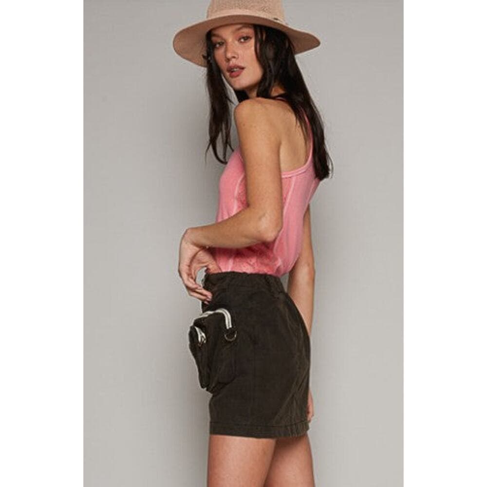POL Cotton Cargo Utility Mini Skirt with Zip Pockets - Olive - Thumbnail 4