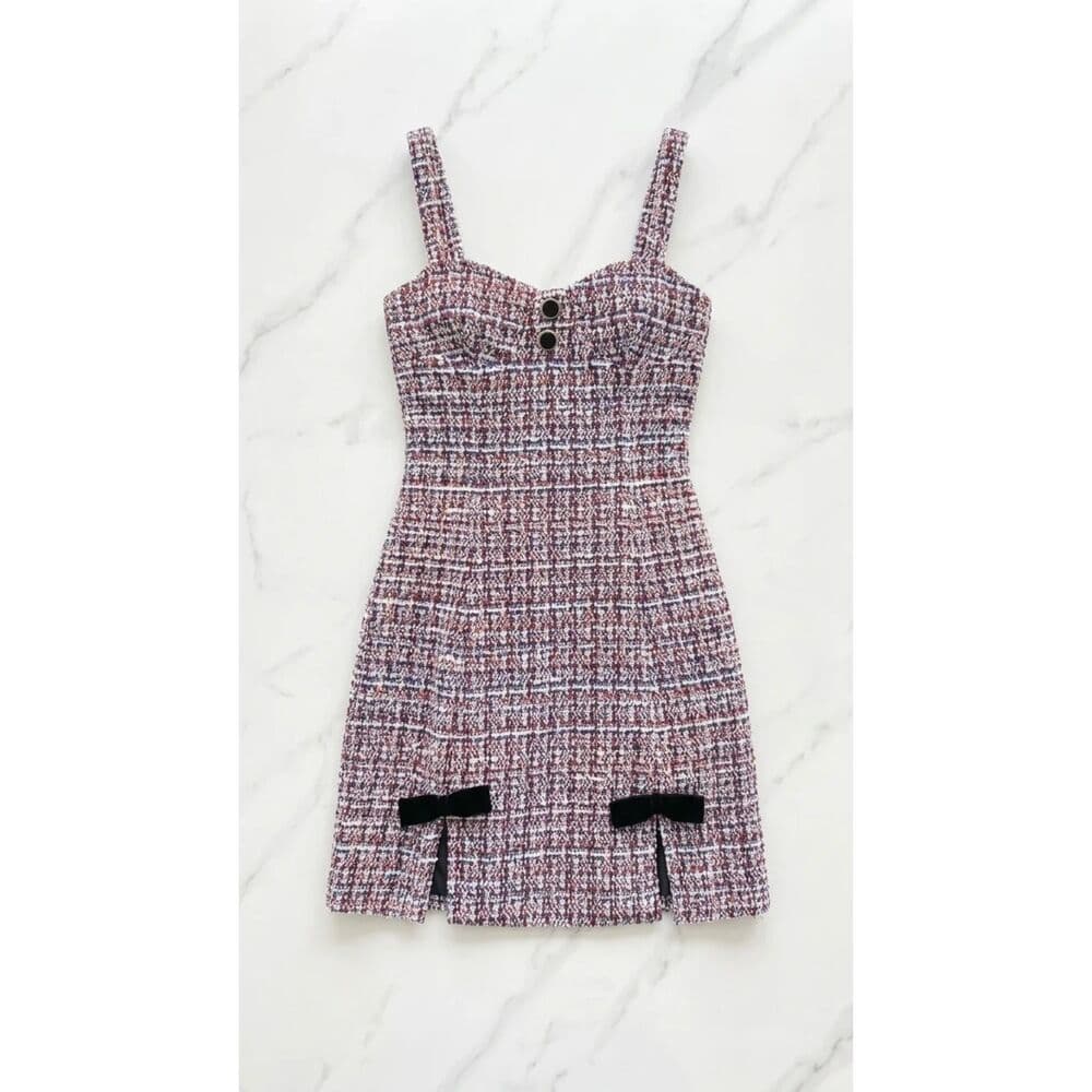 Bustier Tube Mini Dress with Velvet Tweed - Thumbnail 3