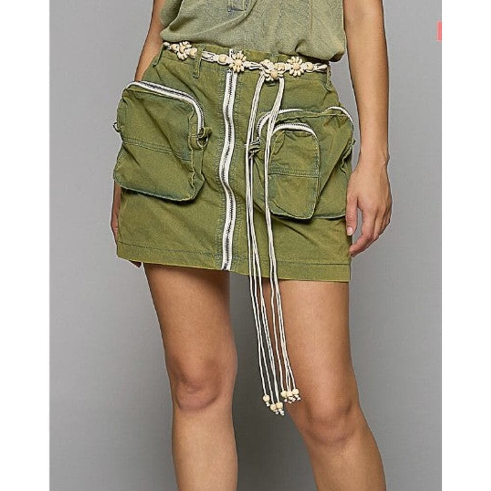 POL Cotton Cargo Utility Mini Skirt with Zip Pockets - Black - Thumbnail 4