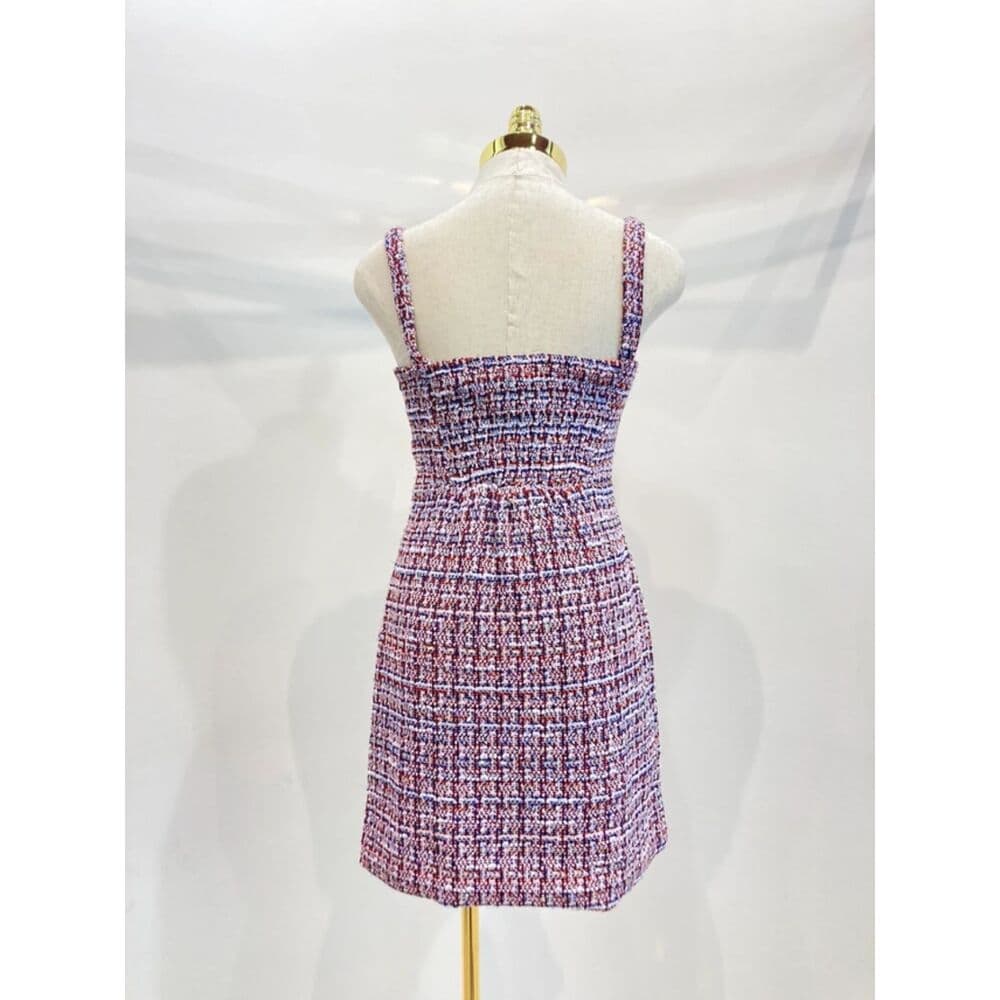 Bustier Tube Mini Dress with Velvet Tweed - Thumbnail 5