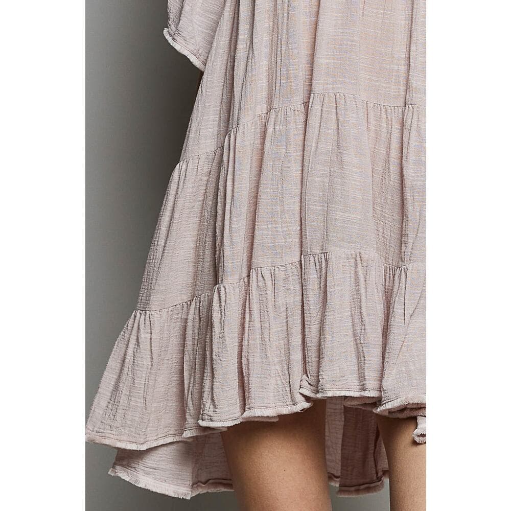 POL Boho Tiered Gauze Cotton Ruffle Flutter Sleeve Mini Dress - Thumbnail 5