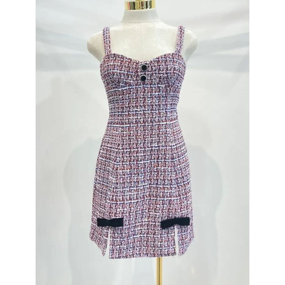 Bustier Tube Mini Dress with Velvet Tweed - Thumbnail 4