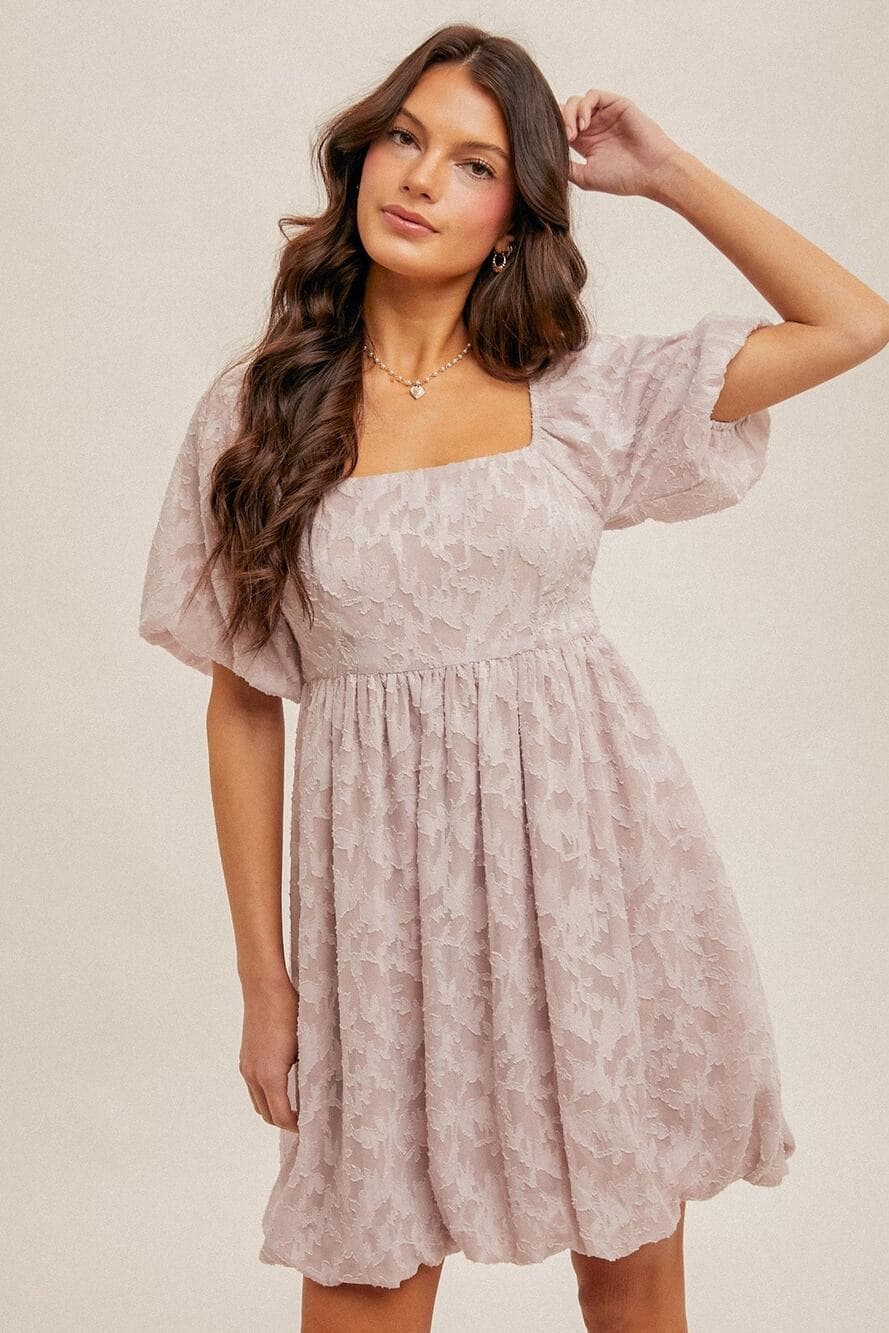 Chiffon Jacquard Print Square Neck Bubble Dress
